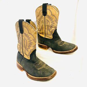 Red Hawk Boot Co.  Cowboy Boots Square Toe Leather-Unisex-Tan/Teal-Mexico-10?
